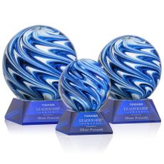 Neptune on Cahill Base Blue Globe Glass Trophy - Art Glass Trophies