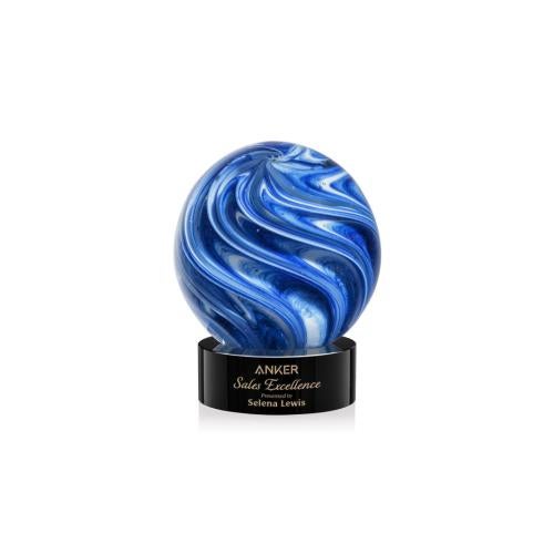 Awards and Plaques - Glass Trophies - Art Glass Trophies - Neptune on Lockwood Base Black Globe Glass Trophy