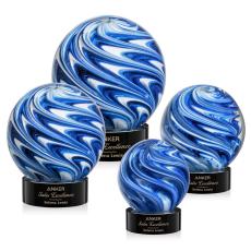 Neptune on Lockwood Base Black Globe Glass Trophy - Art Glass Trophies