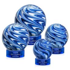 Neptune on Lockwood Base Blue Globe Glass Trophy - Art Glass Trophies