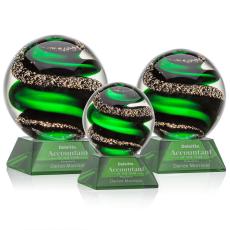 Boykin on Cahill Base Green Globe Glass Trophy - Art Glass Trophies