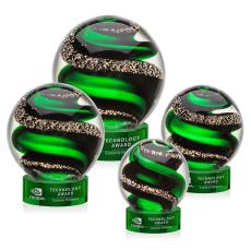 Boykin on Lockwood Base Green Globe Glass Trophy - Art Glass Trophies