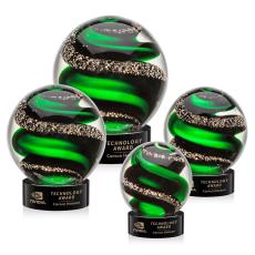 Boykin on Lockwood Base Black Globe Glass Trophy - Art Glass Trophies