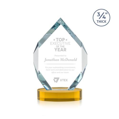 Awards and Plaques - Crystal Trophies - Diamond Diamond on Alberton Base Amber Polygon Crystal Trophy