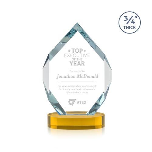 Awards and Plaques - Crystal Trophies - Diamond Diamond on Alberton Base Amber Crystal Trophy