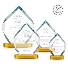 Diamond Diamond on Alberton Base Amber Crystal Trophy - Crystal Trophies