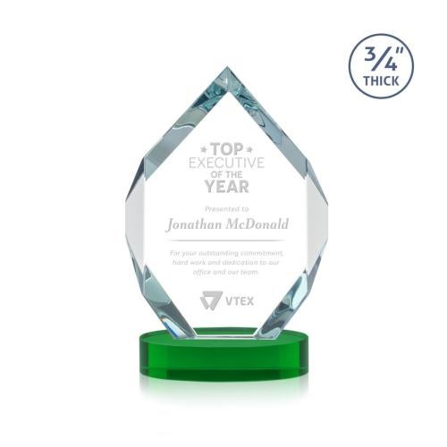 Awards and Plaques - Crystal Trophies - Diamond Diamond on Alberton Base Green Polygon Crystal Trophy