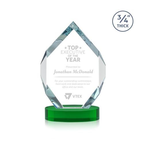 Awards and Plaques - Crystal Trophies - Diamond Diamond on Alberton Base Green Polygon Crystal Trophy