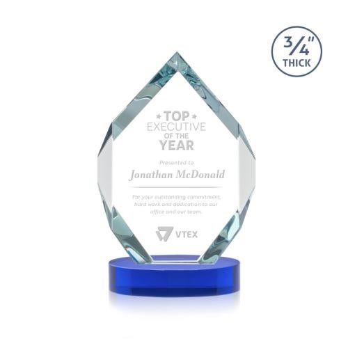 Awards and Plaques - Crystal Trophies - Diamond Diamond on Alberton Base Blue Polygon Crystal Trophy