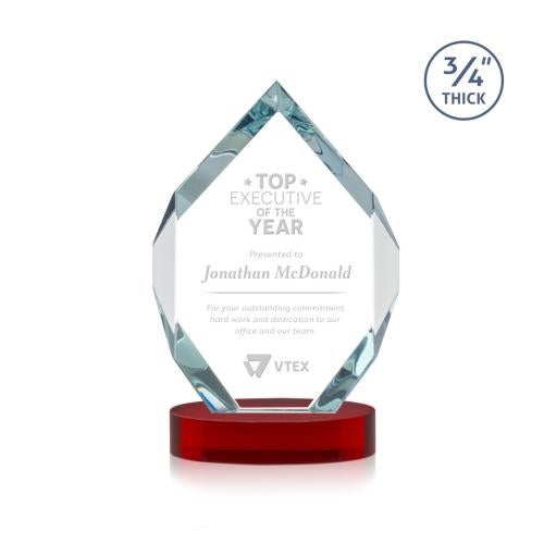 Awards and Plaques - Crystal Trophies - Diamond Diamond on Alberton Base Red Polygon Crystal Trophy