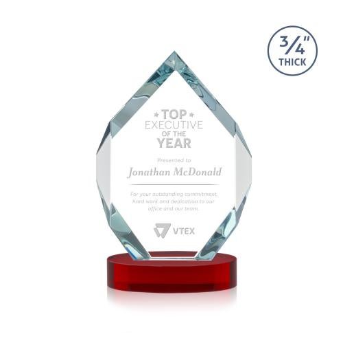 Awards and Plaques - Crystal Trophies - Diamond Diamond on Alberton Base Red Polygon Crystal Trophy