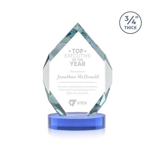 Awards and Plaques - Crystal Trophies - Diamond Diamond on Alberton Base Sky Blue Crystal Trophy