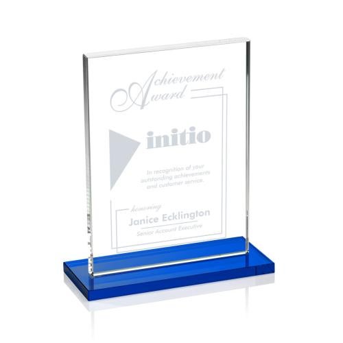 Awards and Plaques - Crystal Trophies - Roach Blue (Vert) Rectangle Crystal Trophy