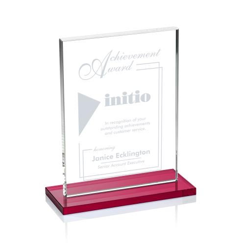Awards and Plaques - Crystal Trophies - Roach Red (Vert) Rectangle Crystal Trophy