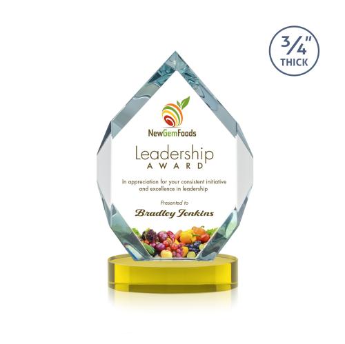 Awards and Plaques - Crystal Trophies - Diamond Diamond Full Color on Alberton Base Gold Polygon Crystal Trophy