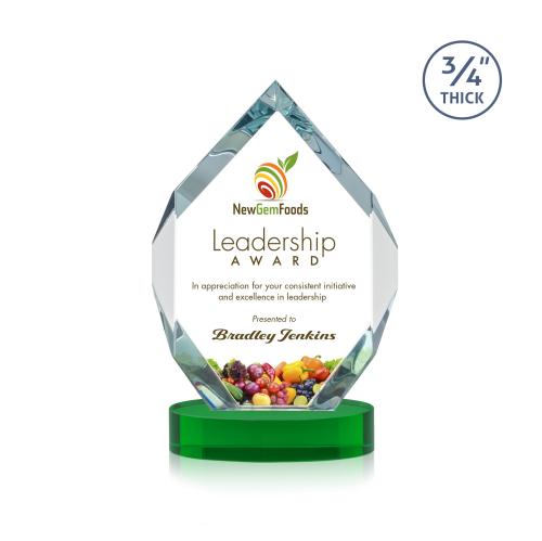 Awards and Plaques - Crystal Trophies - Diamond Diamond  Full Color on Alberton Base Green Polygon Crystal Trophy