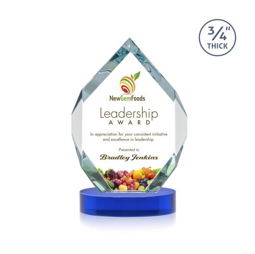 Awards and Plaques - Crystal Trophies - Diamond Diamond Full Color on Alberton Base Blue Polygon Crystal Trophy