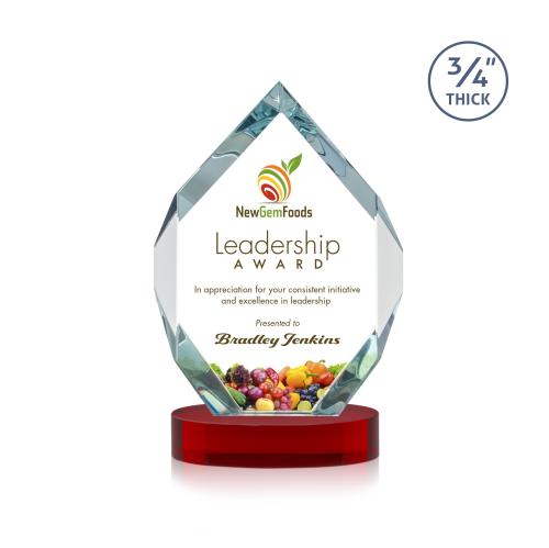 Awards and Plaques - Crystal Trophies - Diamond Diamond Full Color on Alberton Base Red Polygon Crystal Trophy