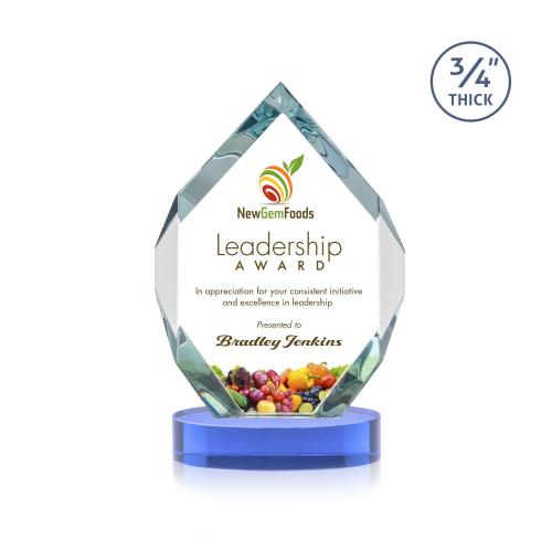 Awards and Plaques - Crystal Trophies - Diamond Diamond Full Color on Alberton Base Sky Blue Polygon Crystal Trophy