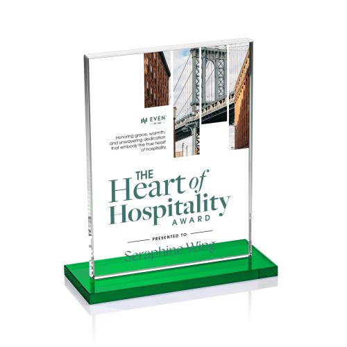 Awards and Plaques - Crystal Trophies - Roach Full Color Green (Vert) Rectangle Crystal Trophy