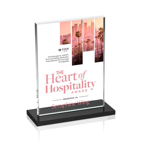 Awards and Plaques - Crystal Trophies - Roach Full Color Black (Vert) Rectangle Crystal Trophy