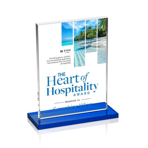 Awards and Plaques - Crystal Trophies - Roach Full Color Blue (Vert) Rectangle Crystal Trophy