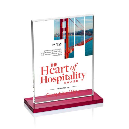 Awards and Plaques - Crystal Trophies - Roach Full Color Red (Vert) Rectangle Crystal Trophy