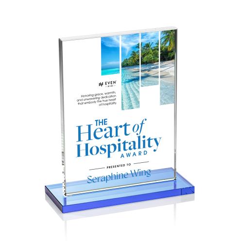 Awards and Plaques - Crystal Trophies - Roach Full Color Sky Blue (Vert) Rectangle Crystal Trophy