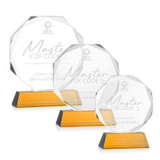 Acadian on Helton Base Amber Polygon Crystal Trophy - Diamond Trophies