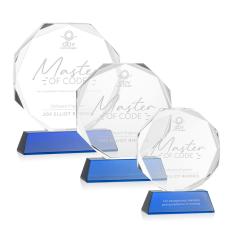 Acadian on Helton Base Blue Polygon Crystal Trophy - Diamond Trophies