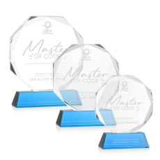 Acadian on Helton Base Sky Blue Polygon Crystal Trophy - Diamond Trophies
