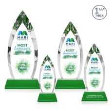 Fortier Full Color on Pruitt Base Green Tear Drop Crystal Trophy - Crystal Trophies