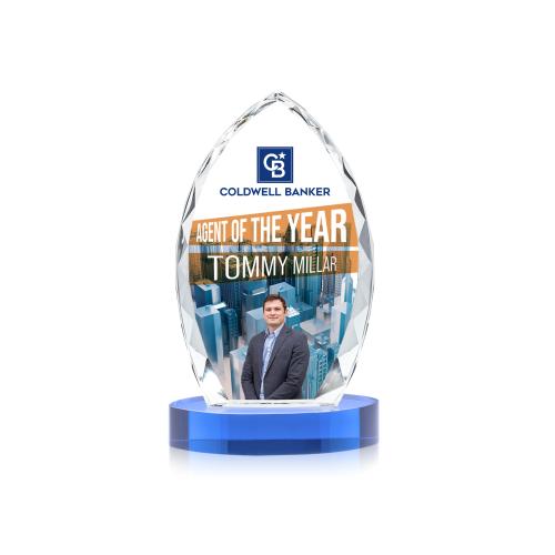 Awards and Plaques - Crystal Trophies - Grossman Full Color on Alberton Base Sky Blue Peaks Crystal Trophy