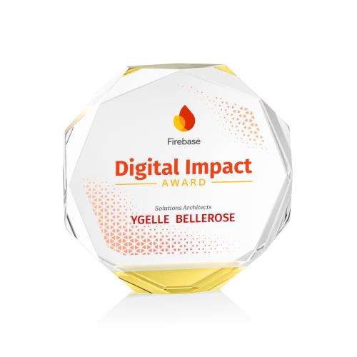 Awards and Plaques - Crystal Trophies - Acadian Full Color Gold Polygon Crystal Trophy