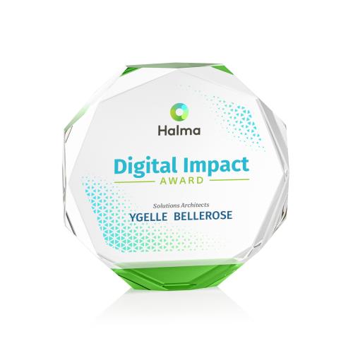 Awards and Plaques - Crystal Trophies - Acadian Full Color Green Polygon Crystal Trophy