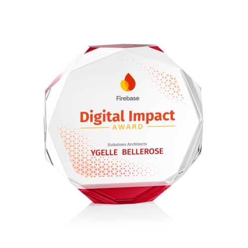 Awards and Plaques - Crystal Trophies - Acadian Full Color Red Polygon Crystal Trophy