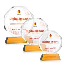Acadian Full Color on Helton Base Amber Polygon Crystal Trophy - Custom Trophies