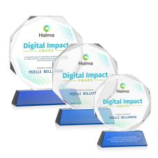 Acadian Full Color on Helton Base Blue Polygon Crystal Trophy - Custom Trophies