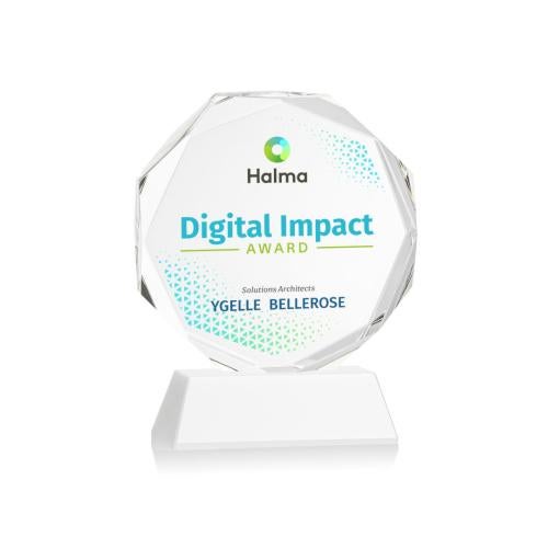 Awards and Plaques - Crystal Trophies - Acadian Full Color on Helton Base Fagan Polygon Crystal Trophy