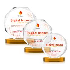 Acadian Full Color on Alberton Base Amber Polygon Crystal Trophy - Crystal Trophies