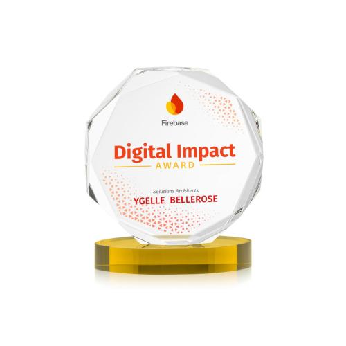 Awards and Plaques - Crystal Trophies - Acadian Full Color on Alberton Base Gold Polygon Crystal Trophy