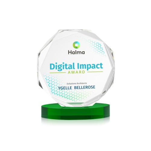 Awards and Plaques - Crystal Trophies - Acadian Full Color on Alberton Base Green Polygon Crystal Trophy