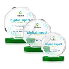 Acadian Full Color on Alberton Base Green Polygon Crystal Trophy - Diamond Trophies