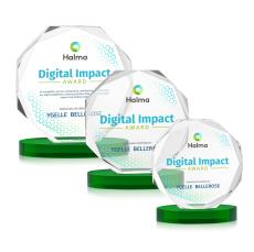 Acadian Full Color on Alberton Base Green Polygon Crystal Trophy - Crystal Trophies