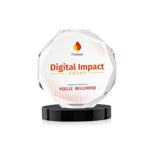 Awards and Plaques - Crystal Trophies - Acadian Full Color on Alberton Base Black Polygon Crystal Trophy