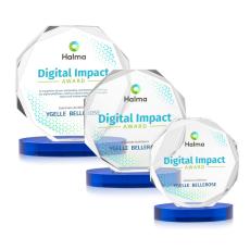 Acadian Full Color on Alberton Base Blue Polygon Crystal Trophy - Diamond Trophies