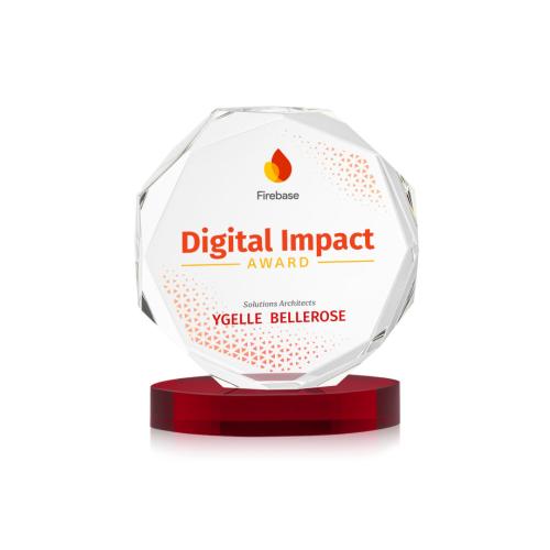 Awards and Plaques - Crystal Trophies - Acadian Full Color on Alberton Base Red Polygon Crystal Trophy