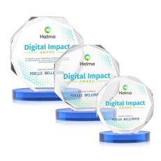 Acadian Full Color on Alberton Base Sky Blue Polygon Crystal Trophy - Diamond Trophies