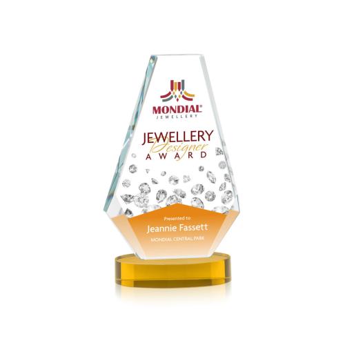Awards and Plaques - Crystal Trophies - Mcleod Full Color on Alberton Base Amber Polygon Crystal Trophy