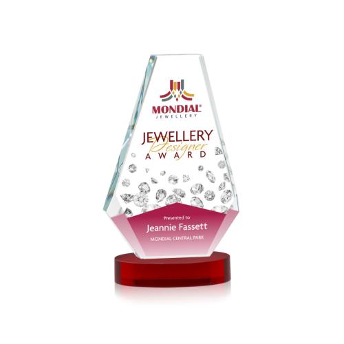 Awards and Plaques - Crystal Trophies - Mcleod Full Color on Alberton Base Red Polygon Crystal Trophy